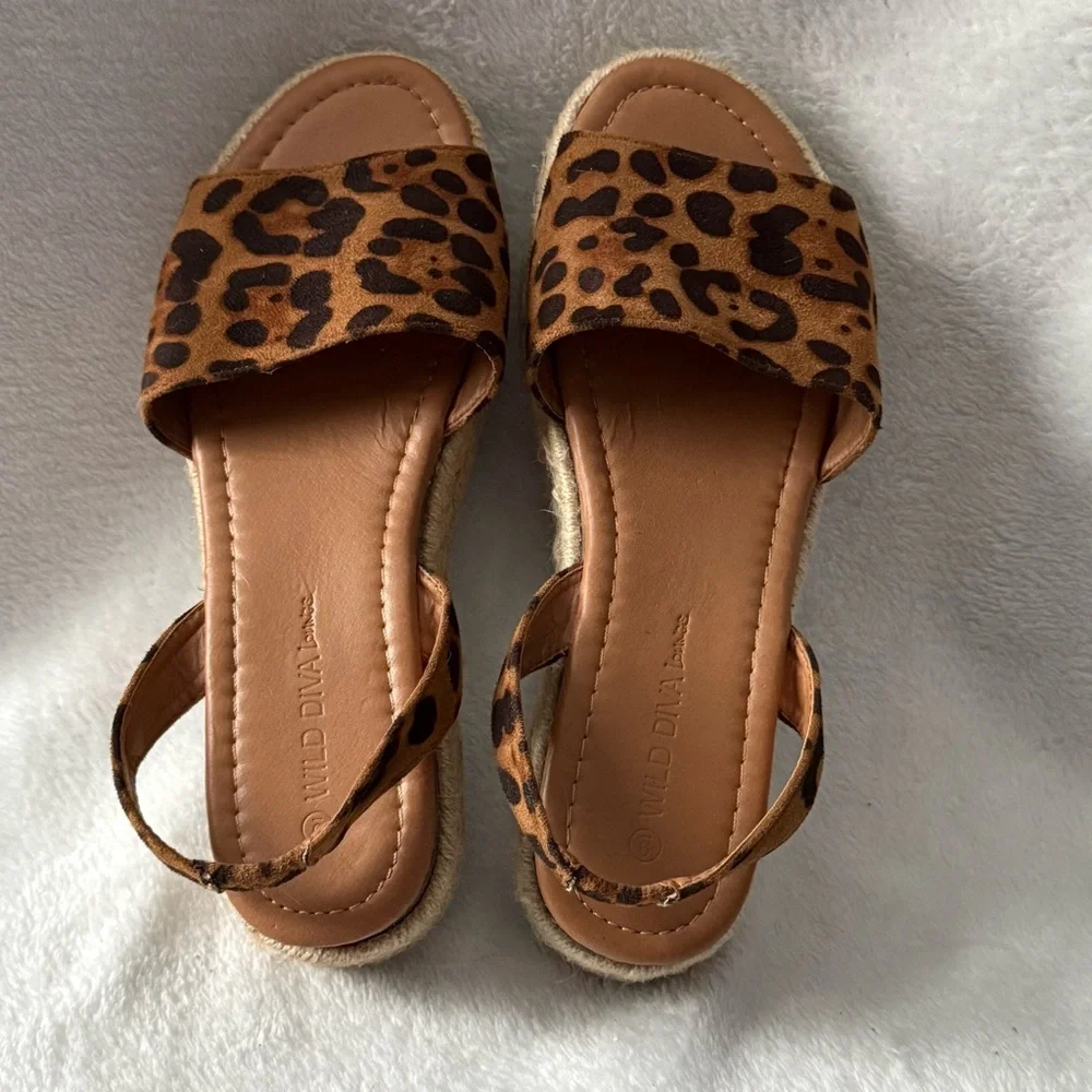 Leopard Print Espadrille Sandals Wild Diva Lounge Size‎ 9 Wedge Women’s